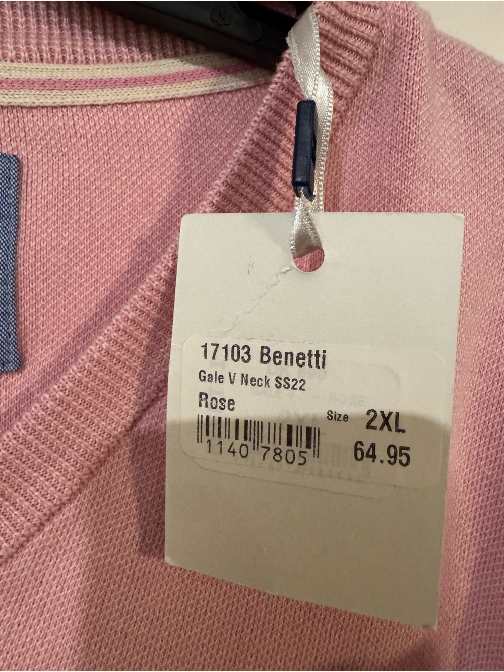Benetti Gale V-Neck Sweater Men’s 2XL Pink 100% Cotton NWT Smart Casual - Picture 6 of 8